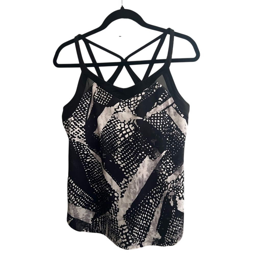 LULULEMON women's TANK TOP black and white workout racer back EUC sz 10 athletic